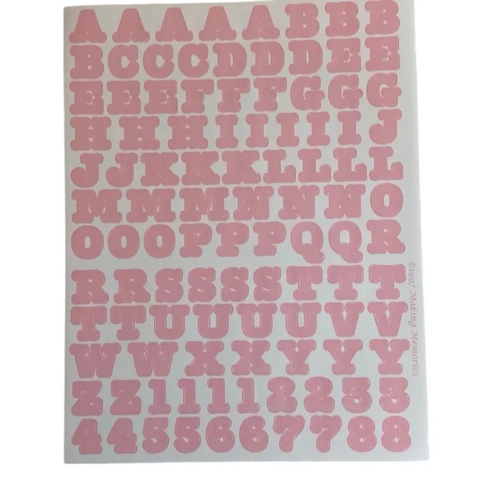 VTG 1997 Making Memories Stickers Letters Numbers Symbols 8 Sheets Pastel Pink
